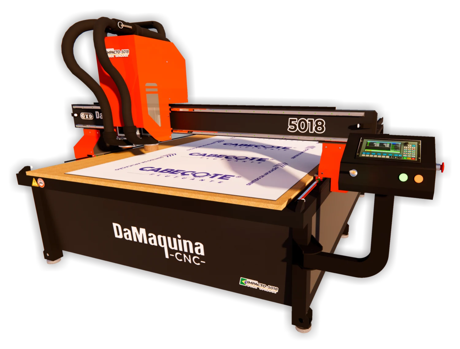 Router CNC Impacto-5018 Dual Spindle com chapa de ACM na mesa